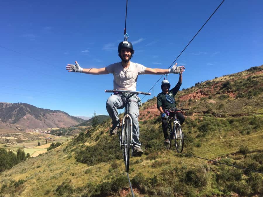 Cusco: Extreme Sky Bike and Rappelling Adventure - Pedaling 50 meters above the ground