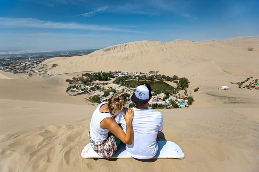 From Huacachina: Sandboarding and Dune Buggy Tour + Income - Leaving Huacachina Lagoon for the Dunes