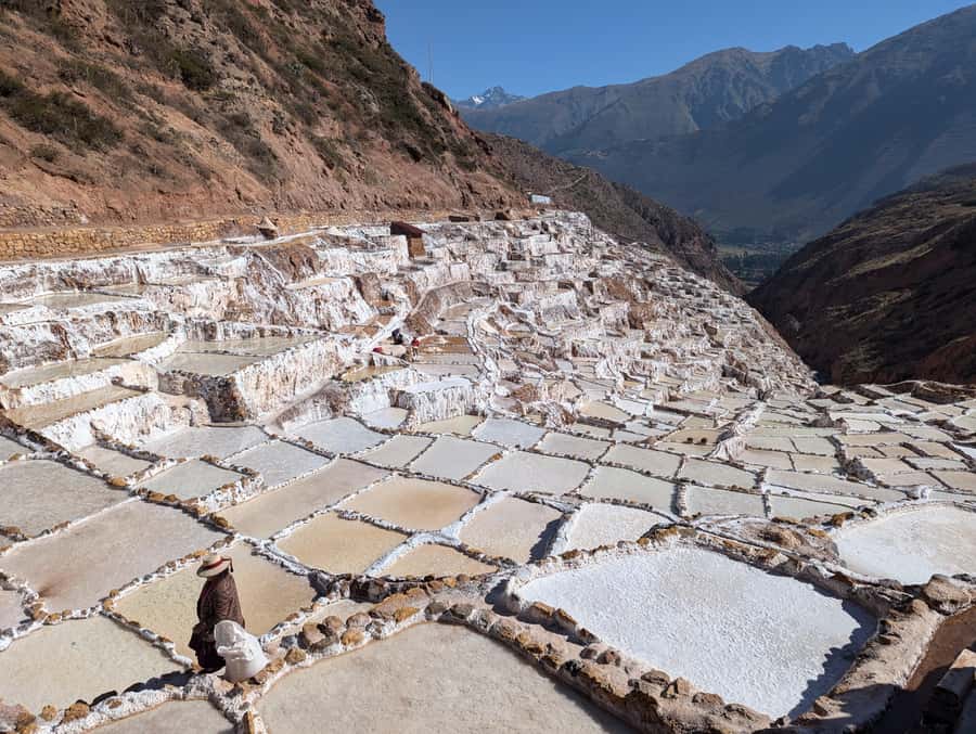 From Ollantaytambo:Moray, Salt Mines, Chinchero end in Cusco - Maras salt mines: Andean ponds built into the hills